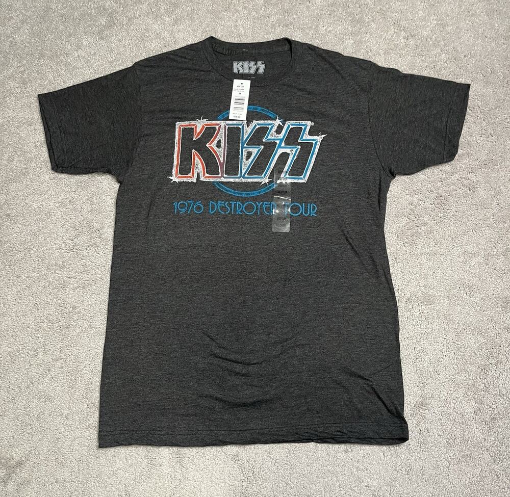 Kiss T-Shirt Mens Medium Destroyer 76 Tour Retro Band NWT Gray